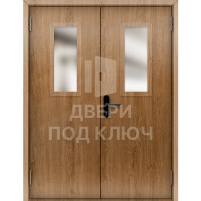 Остекленная двупольная противопожарная дверь 3-го типа с отделкой МДФ ДПК-17512