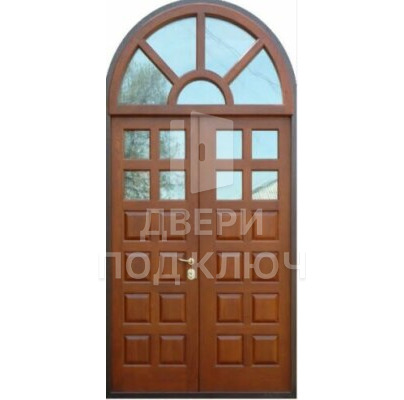 Двойная фрамужная арочная дверь по эскизу ДПК-12694