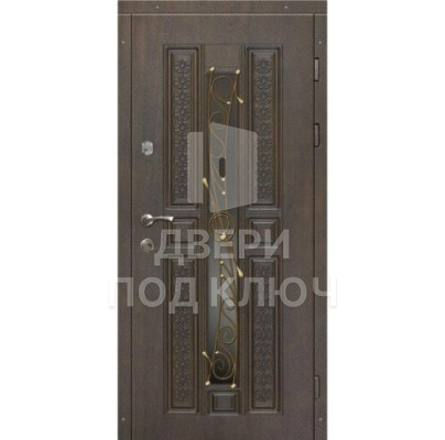 Входная однопольная дверь со стеклом и элементами ковки в дом ДПК-11500